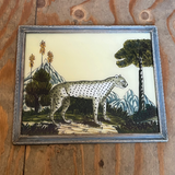 Vintage Glass Framed Painting Animals - Medium