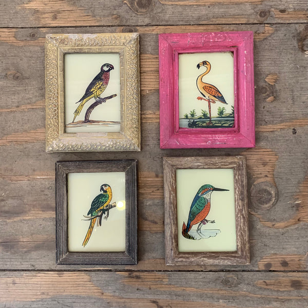 Vintage Glass Framed Painting Birds - Mini