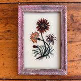 Vintage Glass Framed Painting Plants - Flower Branch Small pink frame