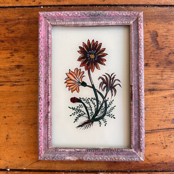 Vintage Glass Framed Painting Plants - Flower Branch Small pink frame