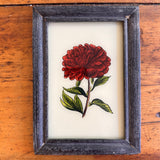 Vintage Glass Framed Painting Plants - Red Peony Small vintage blue frame