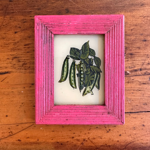 Vintage Glass Framed Painting Plants - peas