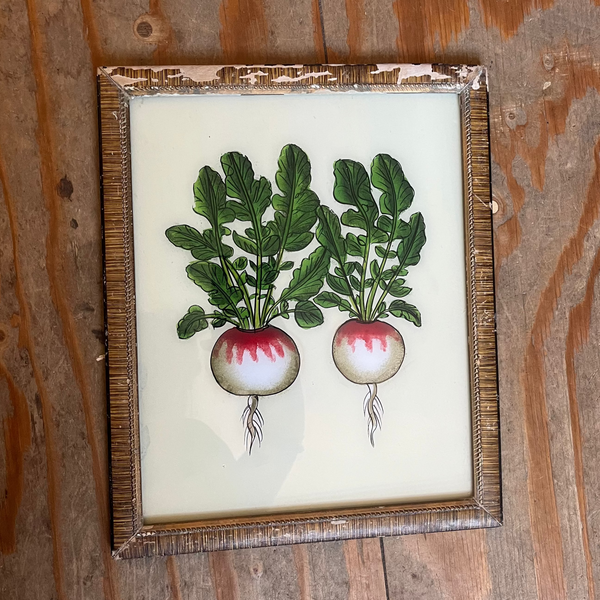 Vintage Glass Framed Painting Radish - Medium