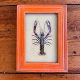 Vintage Glass Framed Painting Sea Animals - Lobster orange frame