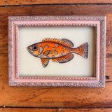 Vintage Glass Framed Painting Sea Animals - Orange Fish Small with pink frame