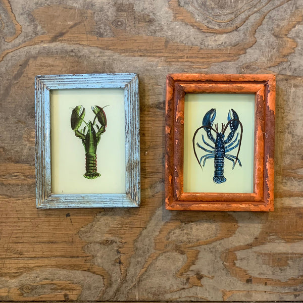 Vintage Glass Framed Painting Sealife - Mini Blue Lobster