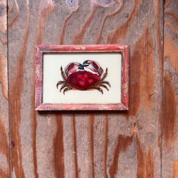 Vintage Glass Framed Painting Sealife Medium crab
