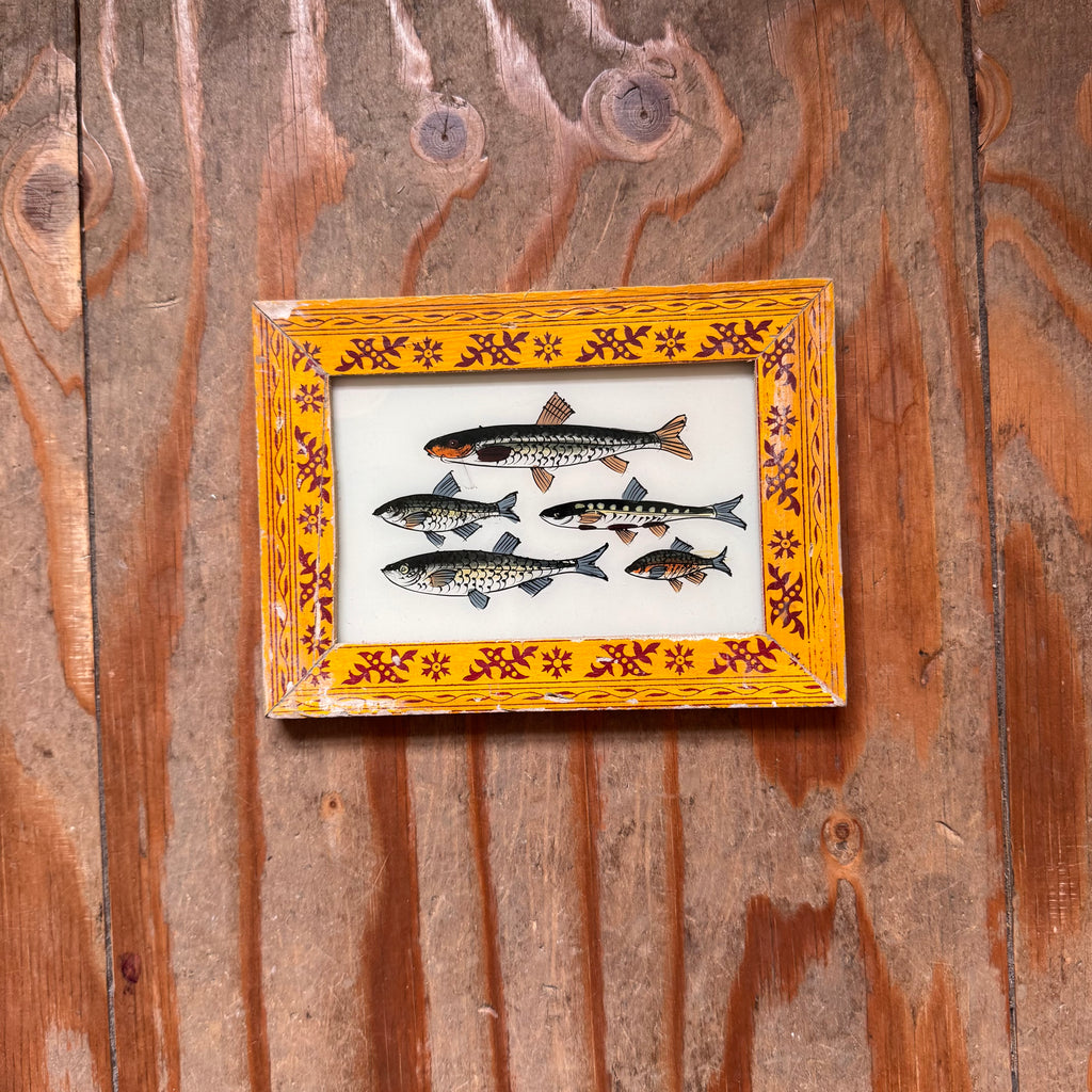 Vintage Glass Framed Painting Sealife Medium fish