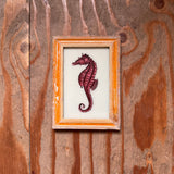 Vintage Glass Framed Painting Sealife Medium seahorse