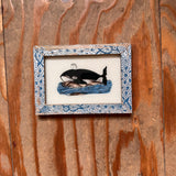 Vintage Glass Framed Painting Sealife Medium whale