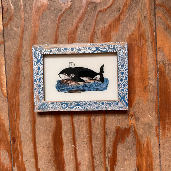 Vintage Glass Framed Painting Sealife Medium whale