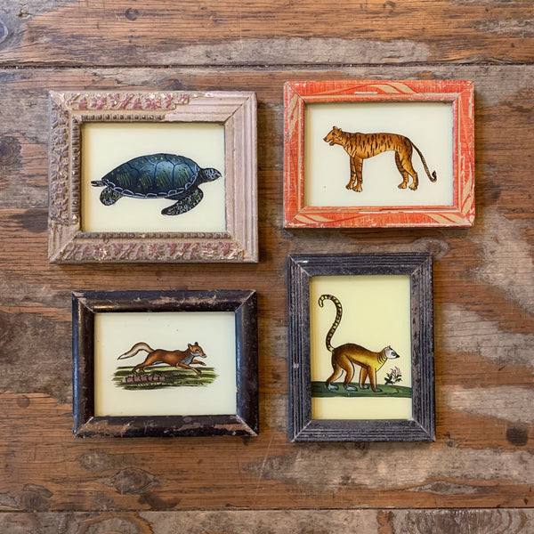 Vintage Glass Framed Paintings Animals - Mini Fox