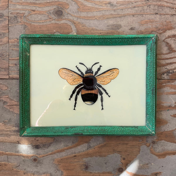 Vintage Glass Framed Paintings Bee - Large 2