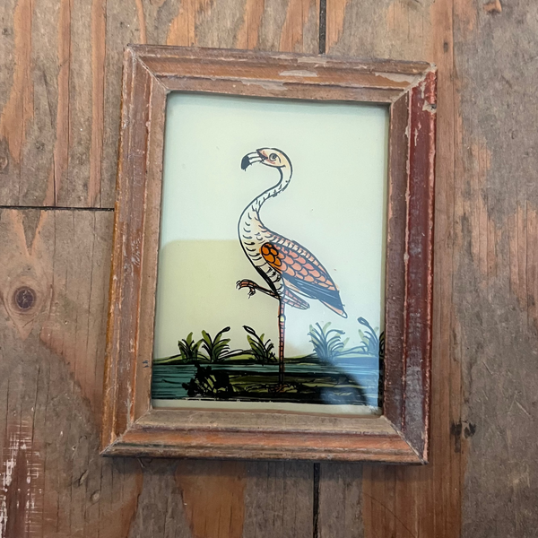Vintage Glass Framed Paintings Exotic Birds - Medium