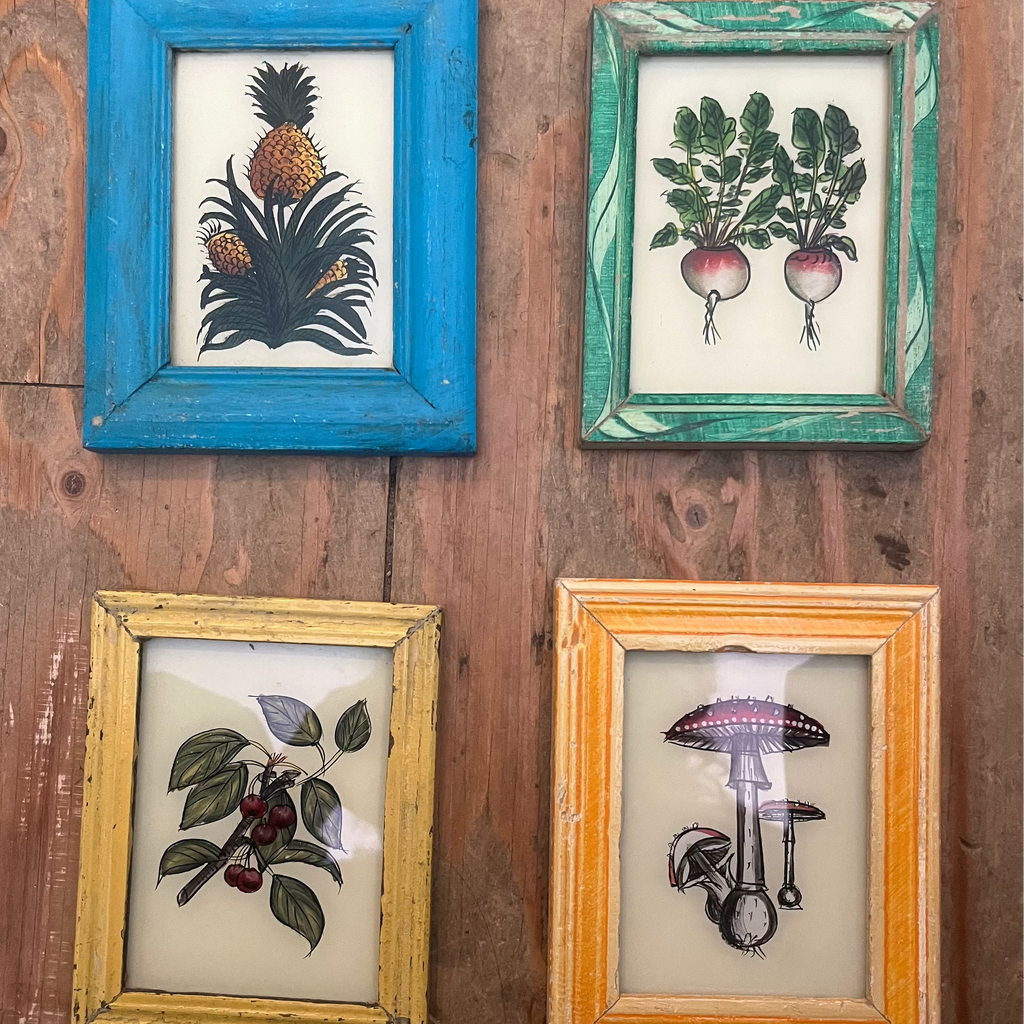 Vintage Glass Framed Paintings Fruit and Veg - Small