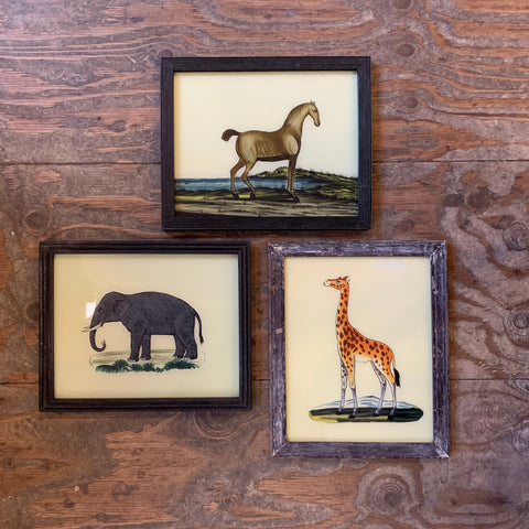 Vintage Glass Framed Painting Animals - Medium