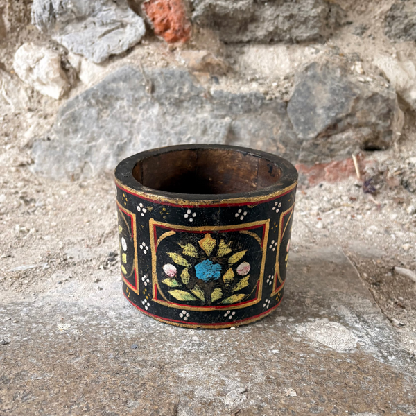  Vintage Hand Painted Wooden Pot