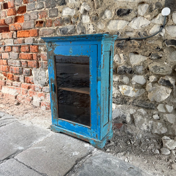 Vintage Indian Blue Painted Wall Cupboard Left