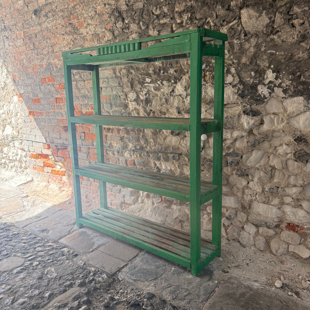 Vintage Indian Green Shelving Unit right side 