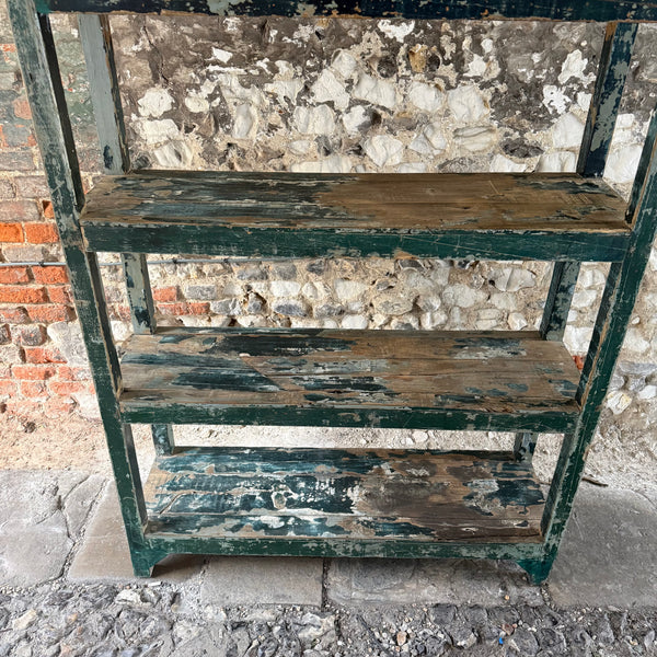 Vintage Indian Painted Green Shelving Unit Bottom Section