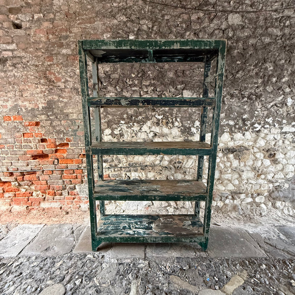 Vintage Indian Painted Green Shelving Unit Front
