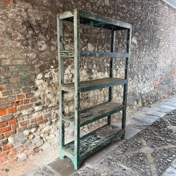 Vintage Indian Painted Green Shelving Unit Main