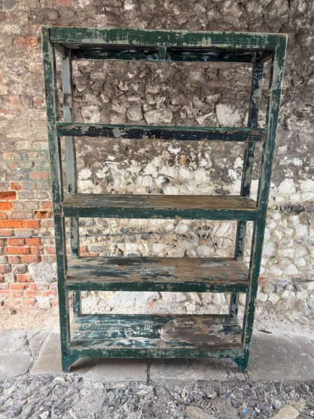 Vintage Indian Painted Green Shelving Unit Portrait Photo