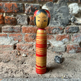 Vintage Japanese Kokeshi Dolls Red Stripe front View