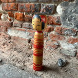 Vintage Japanese Kokeshi Dolls Red Stripe side View
