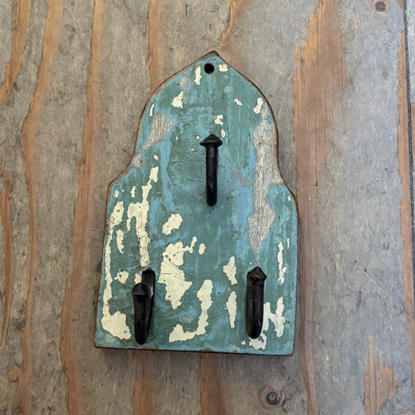 Vintage Mini Wal Key Hook in Dark Green and White