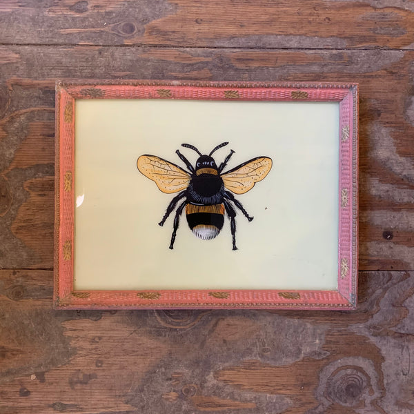 Vintage Glass Framed Painting Bee - Large