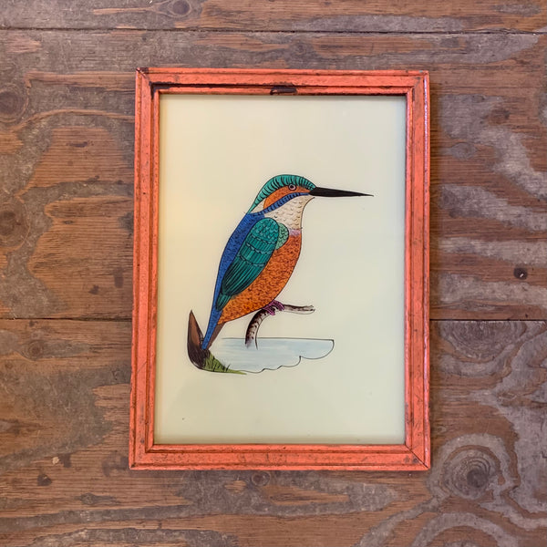 Vintage Glass Framed Painting Kingfisher - Large