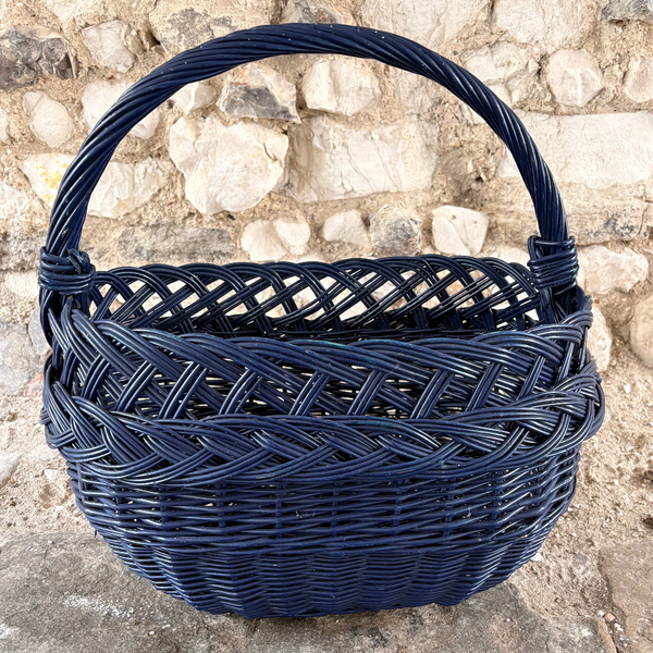 Vintage Wicker Basket - Dark Blue