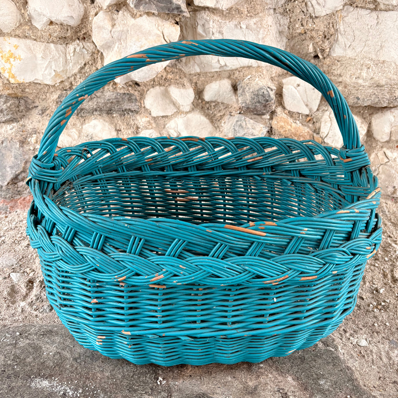 Vintage Wicker Basket - Dark Teal