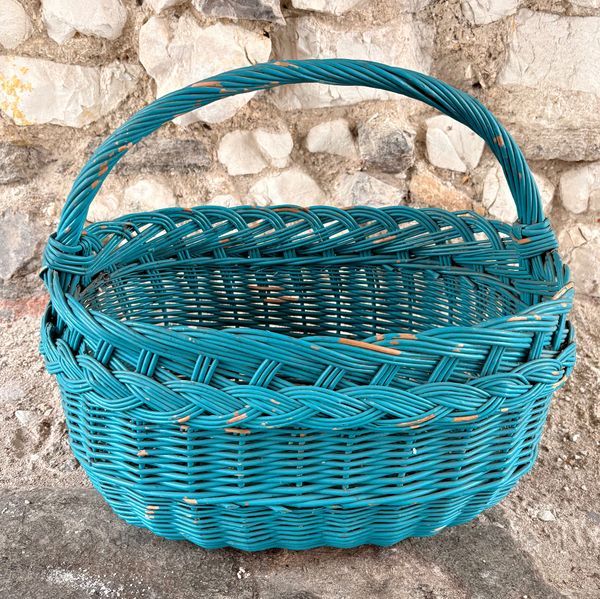 Vintage Wicker Basket - Dark Teal