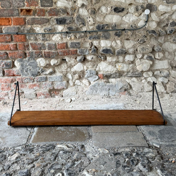 Vintage Wooden Shelf with Metal Brackets Front