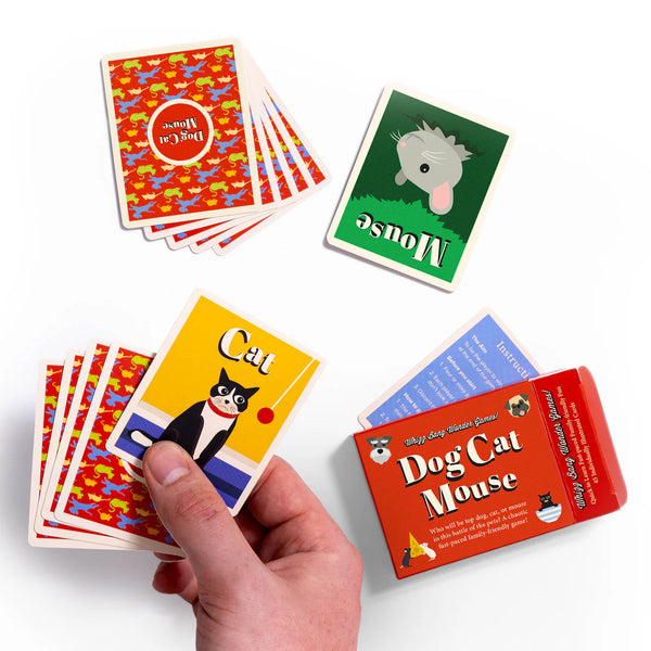 Colorful children's card game with animal illustrations on a white background