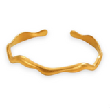White Leaf Wave Cuff Bracelet in Gold