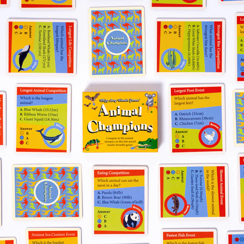 Collection of colorful children's educational cards with various questions and answers.