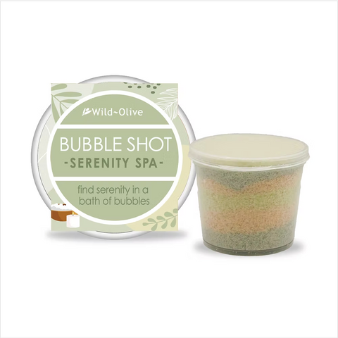 Bubble shot packaging with 'Wild Olive' branding on a white background