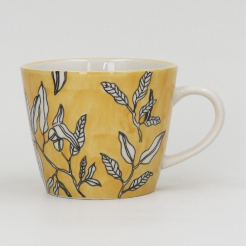 Yellow Leafy Stoneware Mug