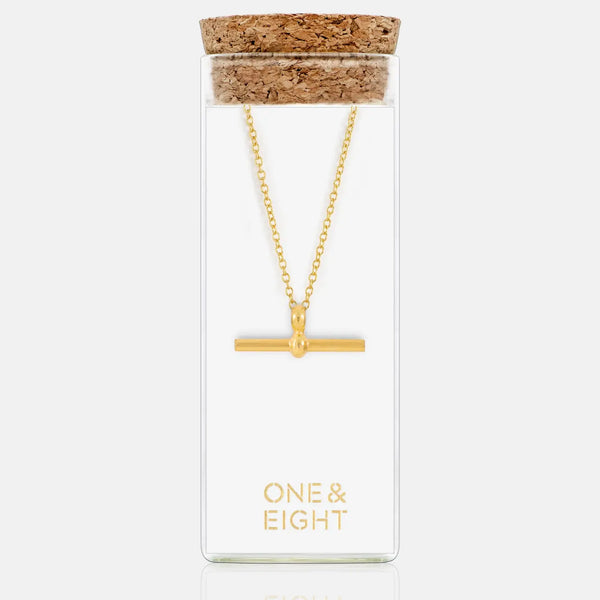 One & Eight Gold T-Bar Necklace