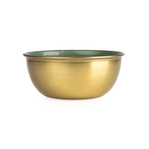 Small Round Bowl Metal & Enamel - Olive Green