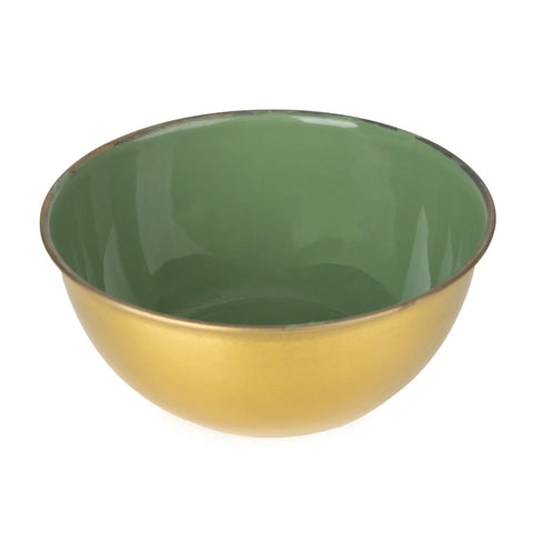 Medium Round Bowl Metal & Enamel - Olive Green