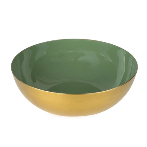 Large Round Bowl Metal & Enamel - Olive Green