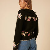 Nobody's Child Black Floral Jaquard Collared Cardigan
