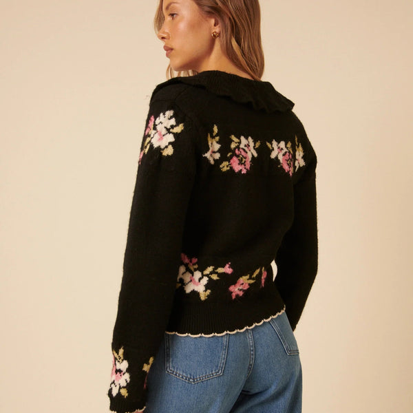 Nobody's Child Black Floral Jaquard Collared Cardigan