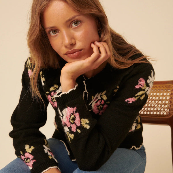 Nobody's Child Black Floral Jaquard Collared Cardigan