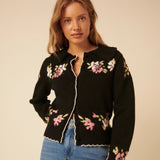 Nobody's Child Black Floral Jaquard Collared Cardigan