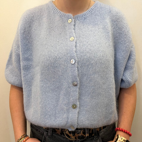 cropped sleeve mohair cardigan pale blue